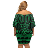 Kakariki Maori Ta Moko Poutama Art Off Shoulder Short Dress