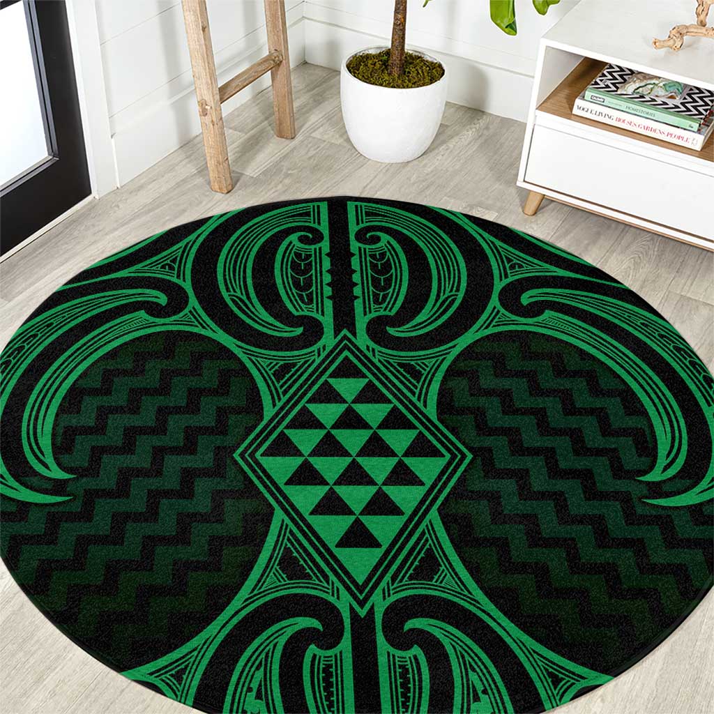 Kakariki Maori Ta Moko Poutama Art Round Carpet LT9 Green - Polynesian Pride