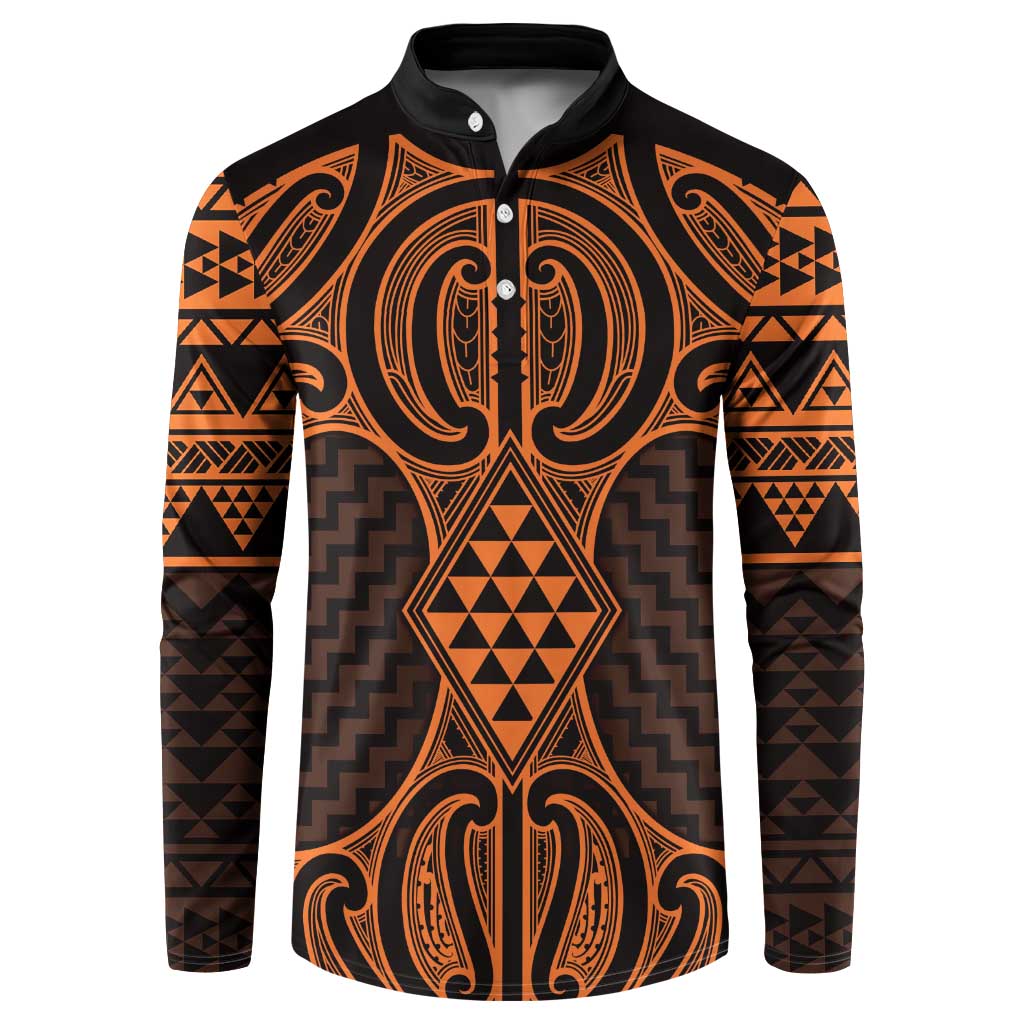 Karaka Maori Ta Moko Poutama Art Button Sweatshirt LT9 Gold - Polynesian Pride