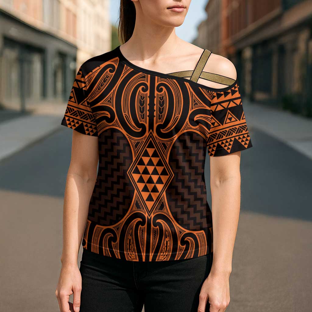 Karaka Maori Ta Moko Poutama Art Cross Shoulder Shirt - Polynesian Pride