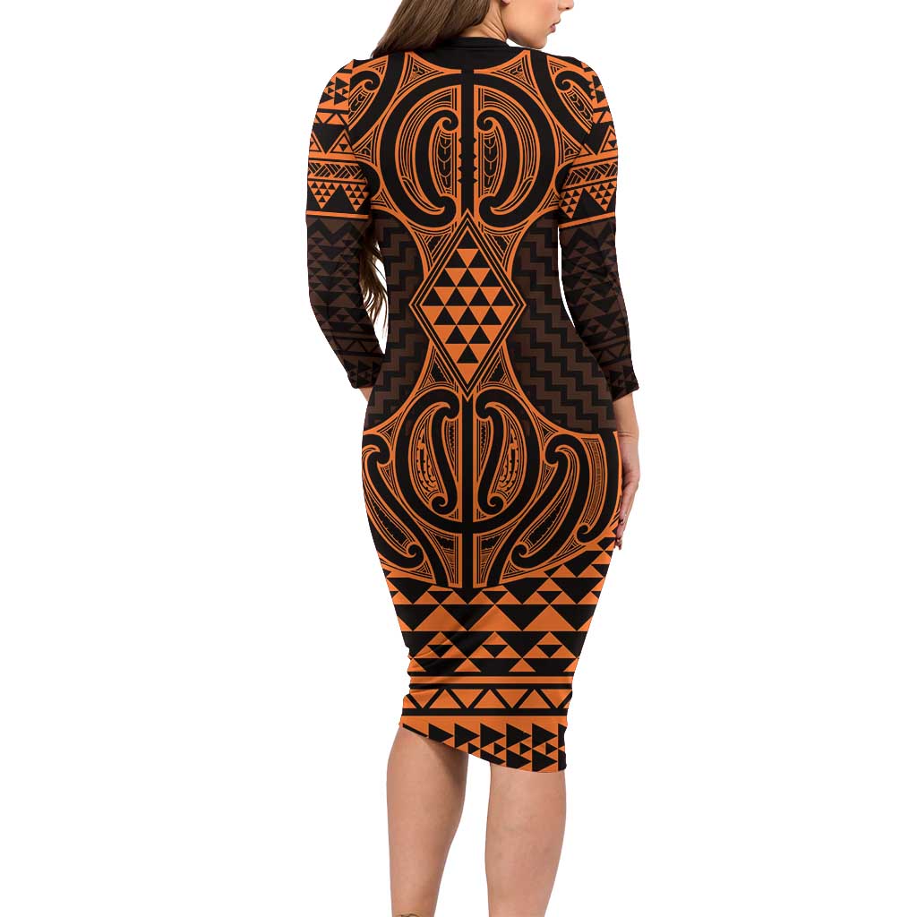 Karaka Maori Ta Moko Poutama Art Family Matching Long Sleeve Bodycon Dress and Hawaiian Shirt LT9 - Polynesian Pride