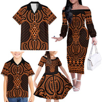 Karaka Maori Ta Moko Poutama Art Family Matching Off The Shoulder Long Sleeve Dress and Hawaiian Shirt LT9 - Polynesian Pride