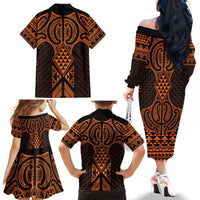 Karaka Maori Ta Moko Poutama Art Family Matching Off The Shoulder Long Sleeve Dress and Hawaiian Shirt LT9 - Polynesian Pride