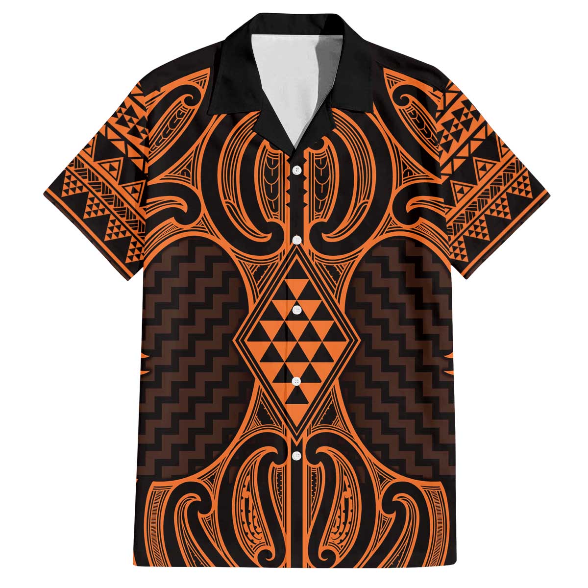 Karaka Maori Ta Moko Poutama Art Family Matching Off The Shoulder Long Sleeve Dress and Hawaiian Shirt LT9 Dad's Shirt - Short Sleeve Gold - Polynesian Pride