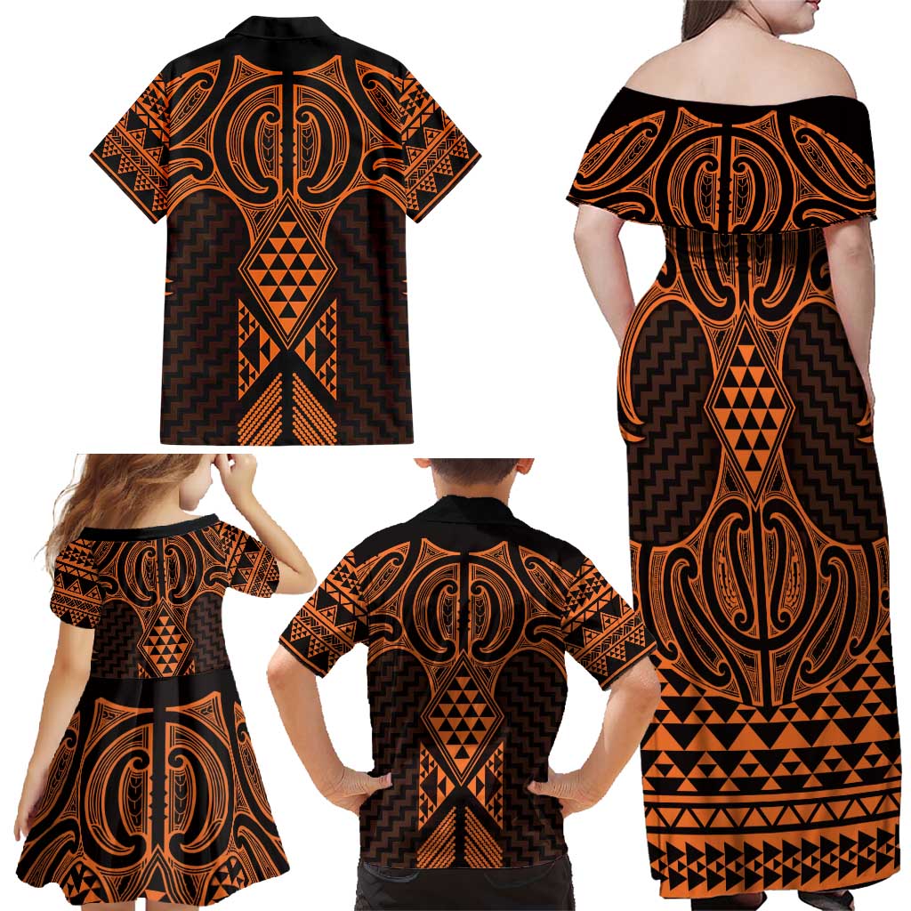 Karaka Maori Ta Moko Poutama Art Family Matching Off Shoulder Maxi Dress and Hawaiian Shirt LT9 - Polynesian Pride