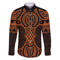 Karaka Maori Ta Moko Poutama Art Family Matching Off Shoulder Short Dress and Hawaiian Shirt LT9 Dad's Shirt - Long Sleeve Gold - Polynesian Pride
