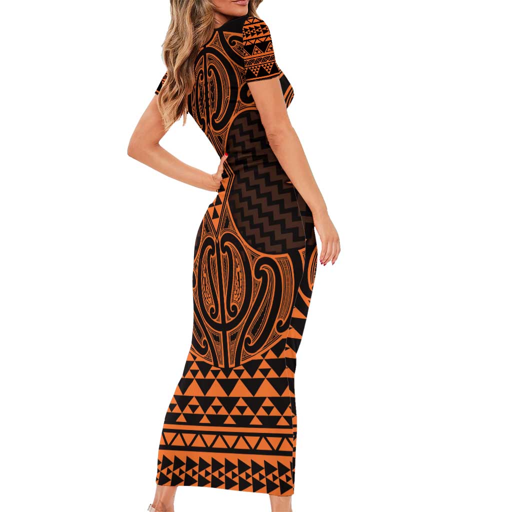 Karaka Maori Ta Moko Poutama Art Family Matching Short Sleeve Bodycon Dress and Hawaiian Shirt LT9 - Polynesian Pride