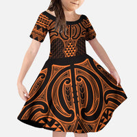 Karaka Maori Ta Moko Poutama Art Family Matching Summer Maxi Dress and Hawaiian Shirt LT9 Daughter's Dress Gold - Polynesian Pride