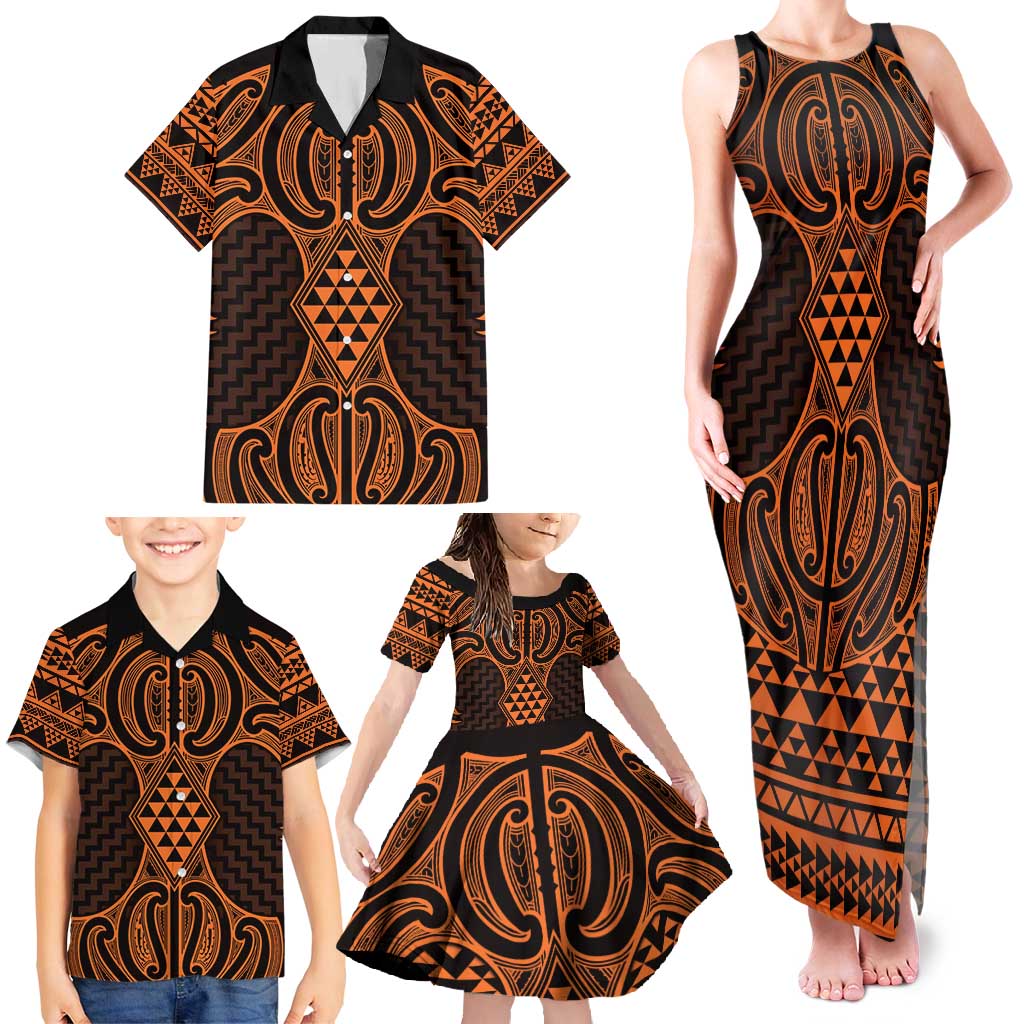 Karaka Maori Ta Moko Poutama Art Family Matching Tank Maxi Dress and Hawaiian Shirt LT9 - Polynesian Pride