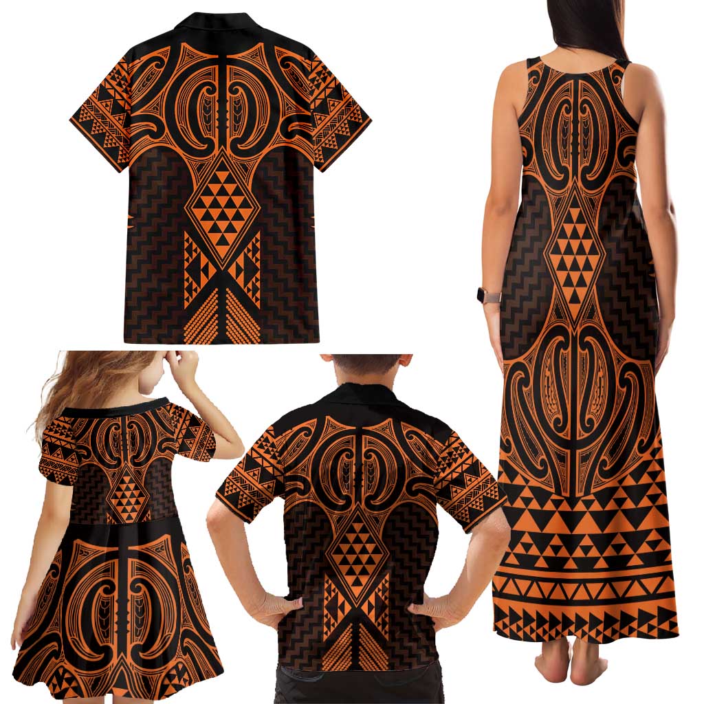 Karaka Maori Ta Moko Poutama Art Family Matching Tank Maxi Dress and Hawaiian Shirt LT9 - Polynesian Pride