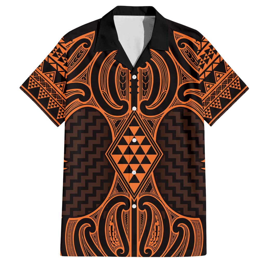 Karaka Maori Ta Moko Poutama Art Family Matching Tank Maxi Dress and Hawaiian Shirt LT9 Dad's Shirt - Short Sleeve Gold - Polynesian Pride
