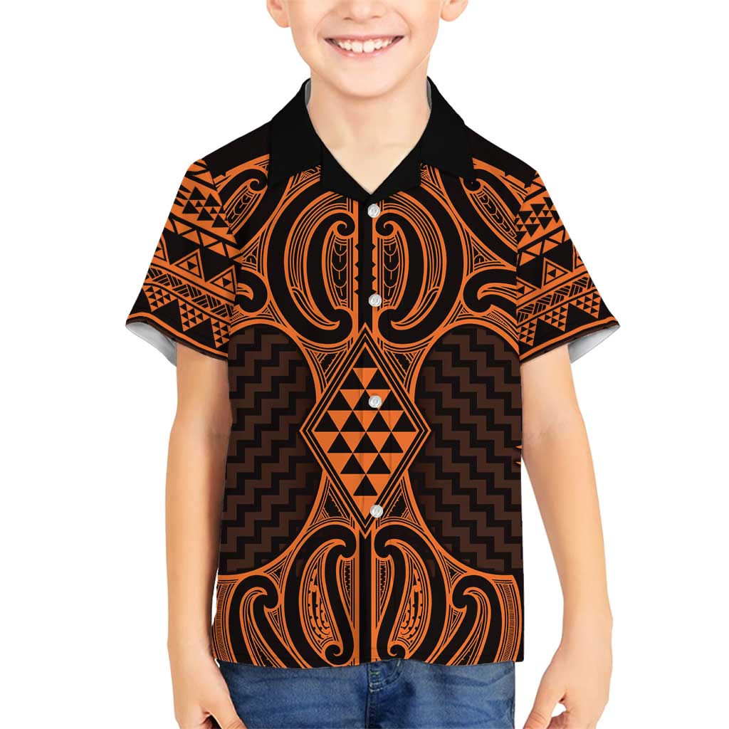 Karaka Maori Ta Moko Poutama Art Family Matching Tank Maxi Dress and Hawaiian Shirt LT9 Son's Shirt Gold - Polynesian Pride