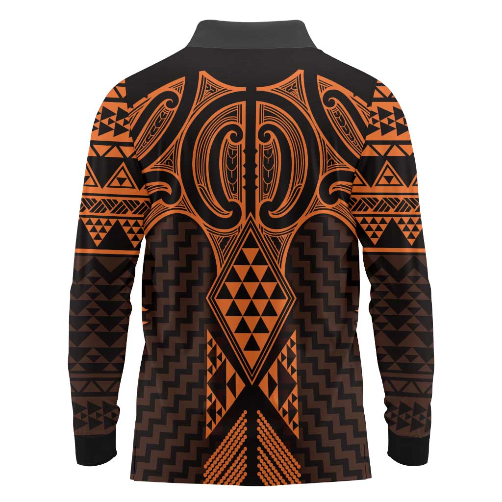 Karaka Maori Ta Moko Poutama Art Long Sleeve Polo Shirt