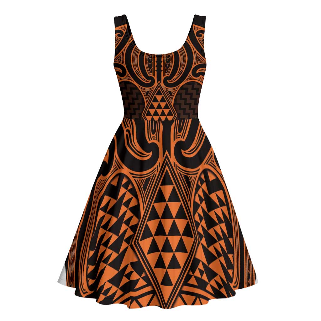 Karaka Maori Ta Moko Poutama Art Midi Dress - Polynesian Pride