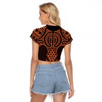 Karaka Maori Ta Moko Poutama Art Raglan Cropped T Shirt LT9 - Polynesian Pride