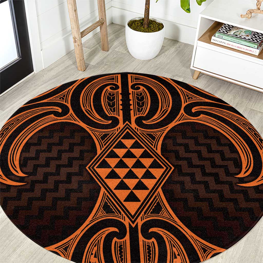 Karaka Maori Ta Moko Poutama Art Round Carpet LT9 Gold - Polynesian Pride