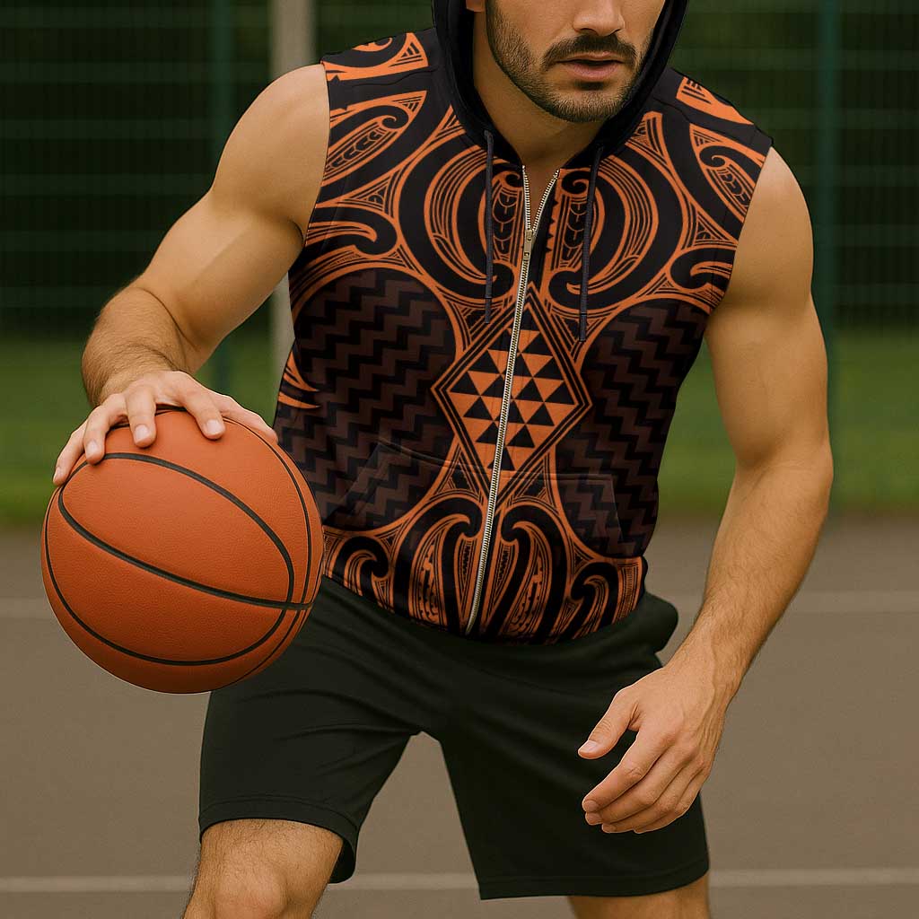 Karaka Maori Ta Moko Poutama Art Sleeveless Zip Hoodie - Polynesian Pride