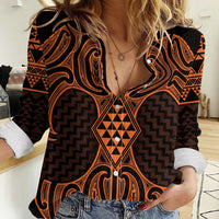 Karaka Maori Ta Moko Poutama Art Women Casual Shirt LT9 Female Gold - Polynesian Pride