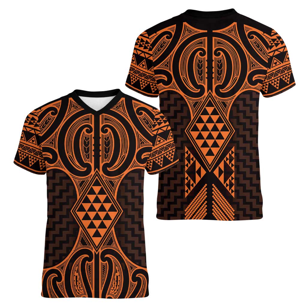 Karaka Maori Ta Moko Poutama Art Women V-Neck T-Shirt
