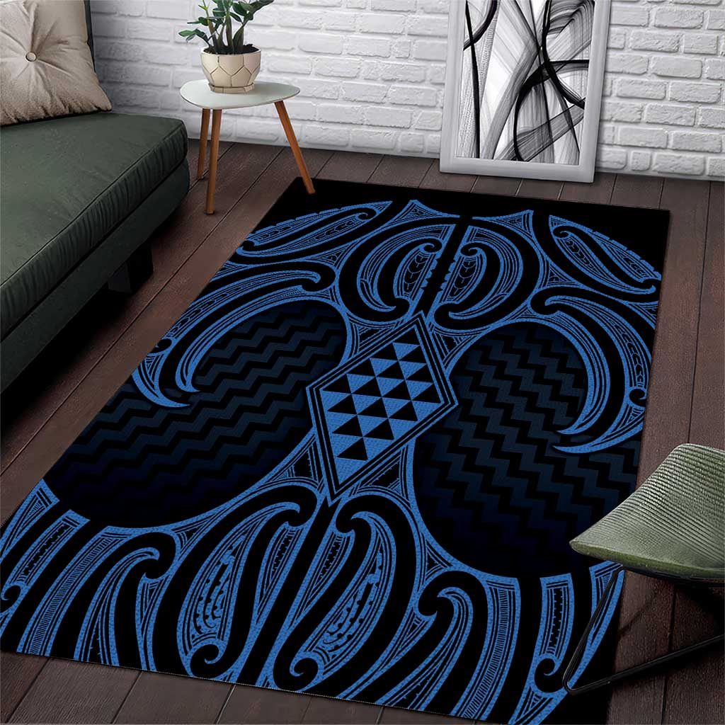 Kikorangi Maori Ta Moko Poutama Art Area Rug LT9 Blue - Polynesian Pride