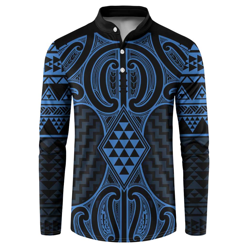 Kikorangi Maori Ta Moko Poutama Art Button Sweatshirt LT9 Blue - Polynesian Pride