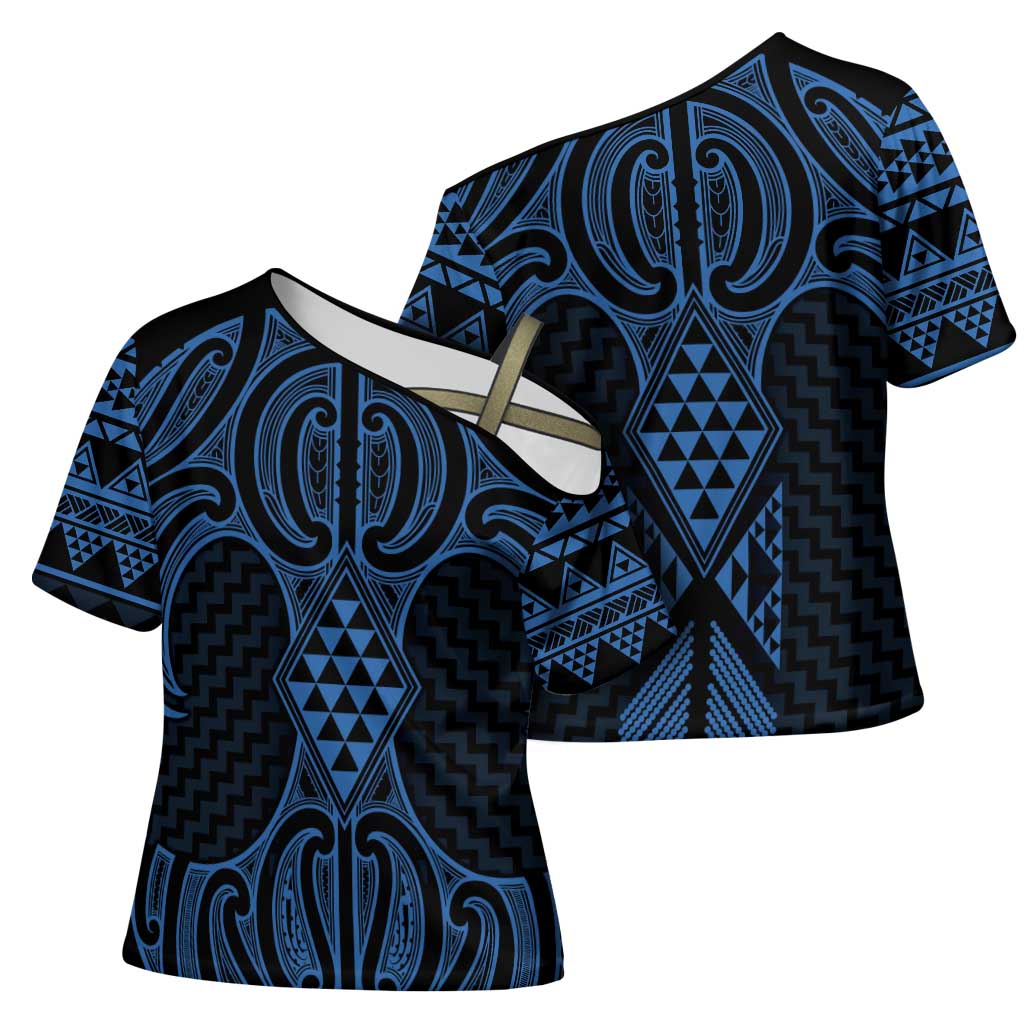 Kikorangi Maori Ta Moko Poutama Art Cross Shoulder Shirt - Polynesian Pride