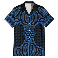 Kikorangi Maori Ta Moko Poutama Art Family Matching Long Sleeve Bodycon Dress and Hawaiian Shirt LT9 Dad's Shirt - Short Sleeve Blue - Polynesian Pride