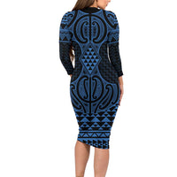 Kikorangi Maori Ta Moko Poutama Art Family Matching Long Sleeve Bodycon Dress and Hawaiian Shirt LT9 - Polynesian Pride
