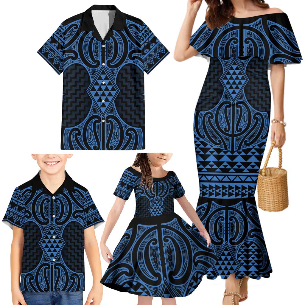 Kikorangi Maori Ta Moko Poutama Art Family Matching Mermaid Dress and Hawaiian Shirt LT9 - Polynesian Pride