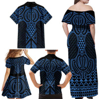 Kikorangi Maori Ta Moko Poutama Art Family Matching Off Shoulder Maxi Dress and Hawaiian Shirt LT9 - Polynesian Pride