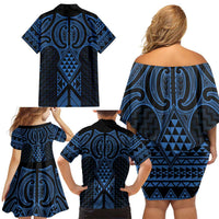 Kikorangi Maori Ta Moko Poutama Art Family Matching Off Shoulder Short Dress and Hawaiian Shirt LT9 - Polynesian Pride