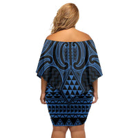 Kikorangi Maori Ta Moko Poutama Art Family Matching Off Shoulder Short Dress and Hawaiian Shirt LT9 - Polynesian Pride