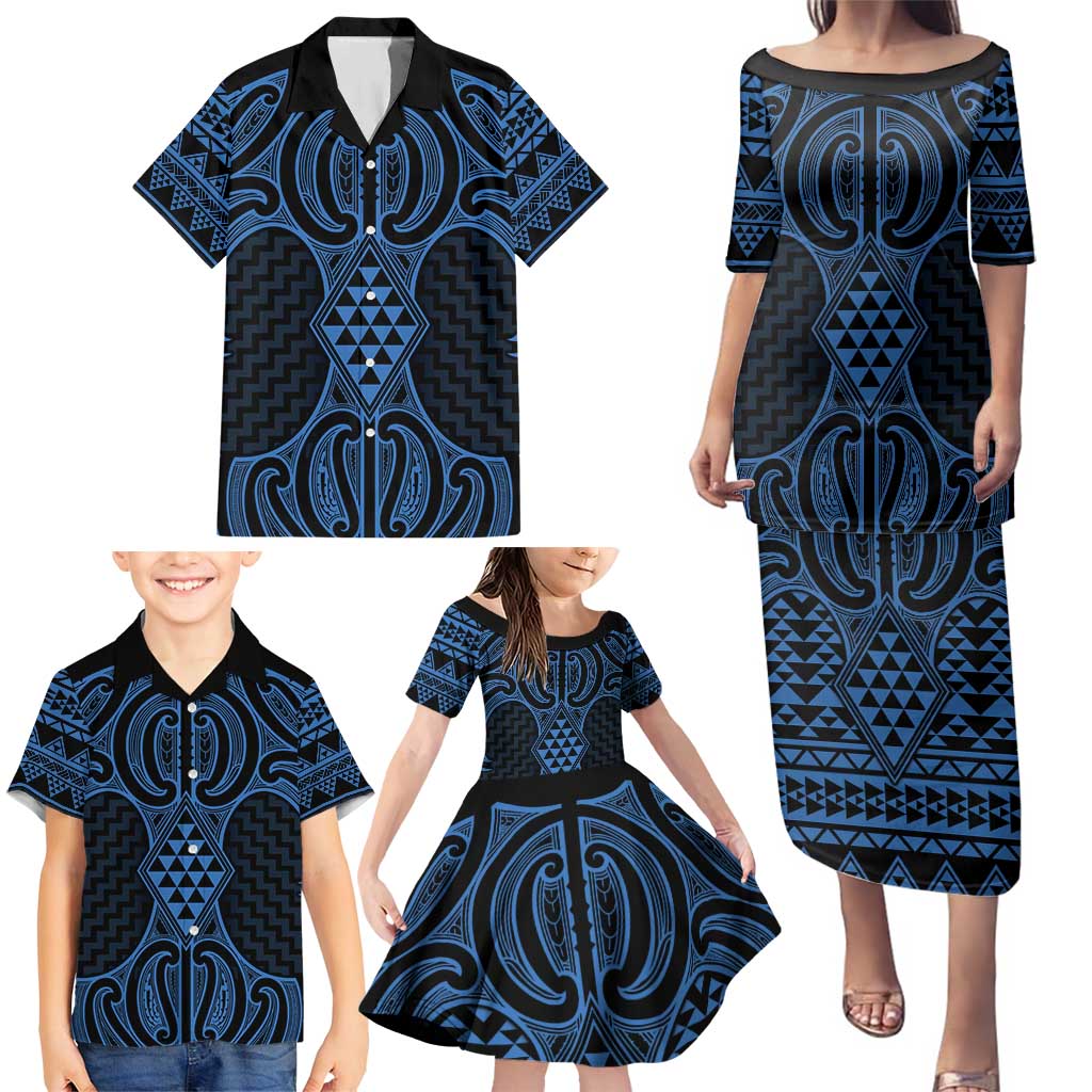 Kikorangi Maori Ta Moko Poutama Art Family Matching Puletasi and Hawaiian Shirt LT9 - Polynesian Pride