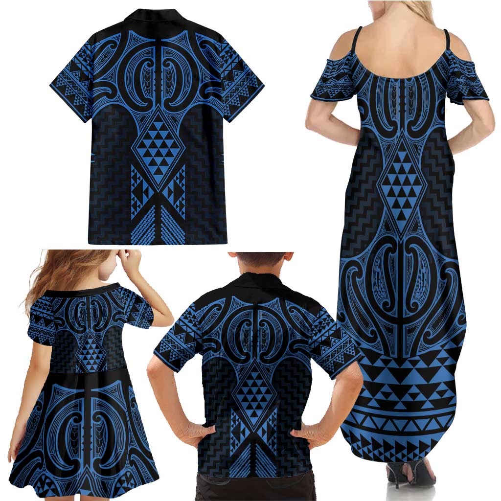Kikorangi Maori Ta Moko Poutama Art Family Matching Summer Maxi Dress and Hawaiian Shirt LT9 - Polynesian Pride