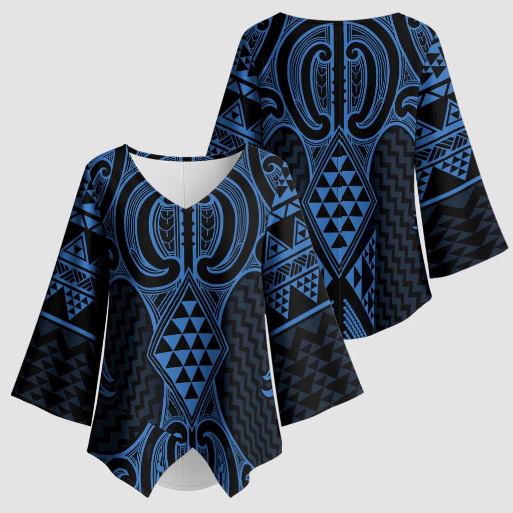 Kikorangi Maori Ta Moko Poutama Art Kimono Sleeve Blouse - Polynesian Pride