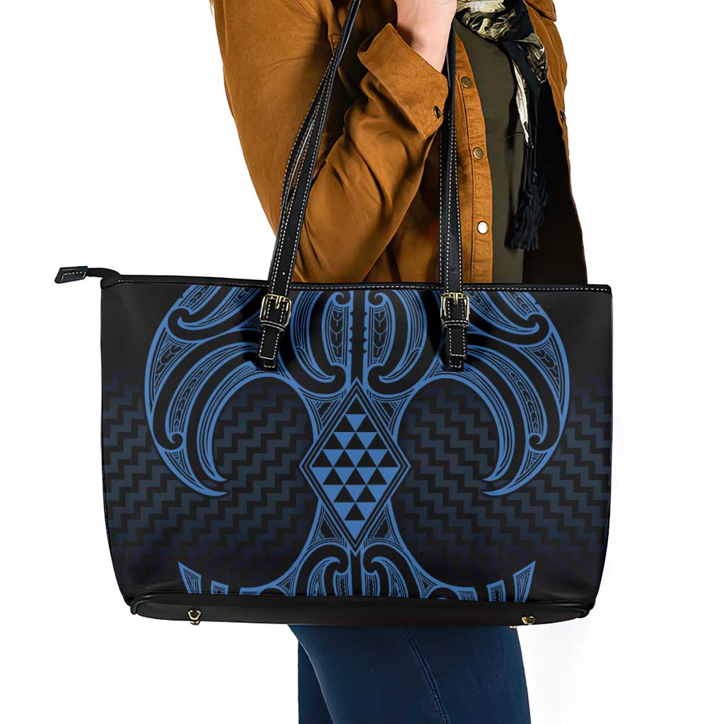 Kikorangi Maori Ta Moko Poutama Art Leather Tote Bag