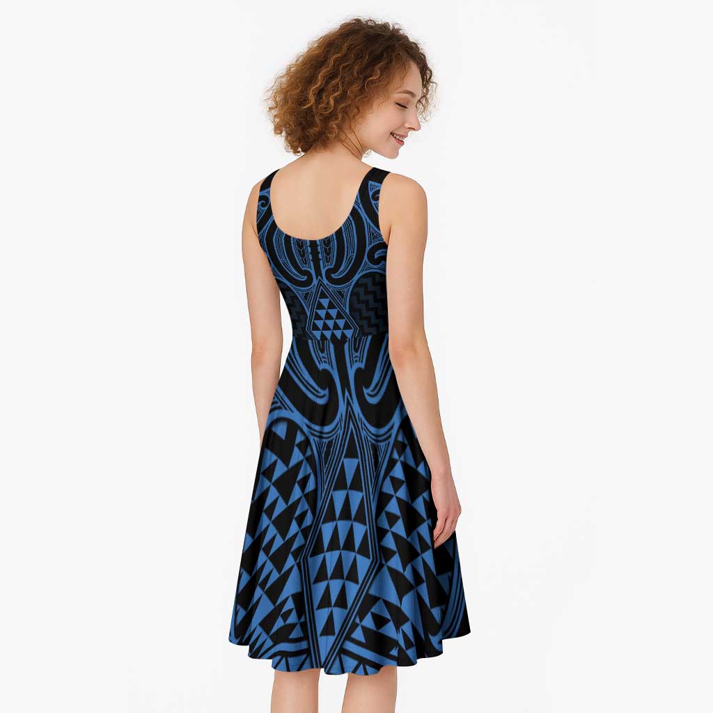 Kikorangi Maori Ta Moko Poutama Art Midi Dress - Polynesian Pride