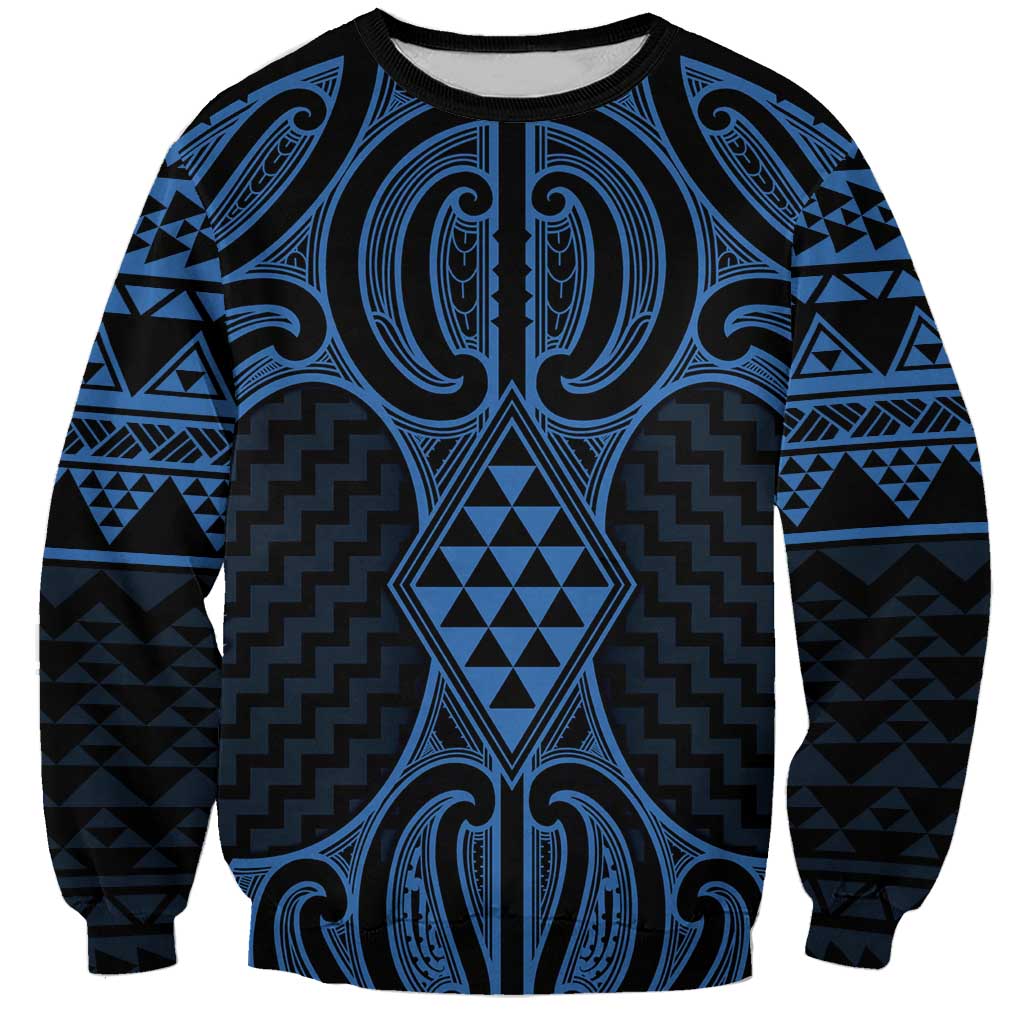 Kikorangi Maori Ta Moko Poutama Art Sweatshirt LT9 Unisex Blue - Polynesian Pride