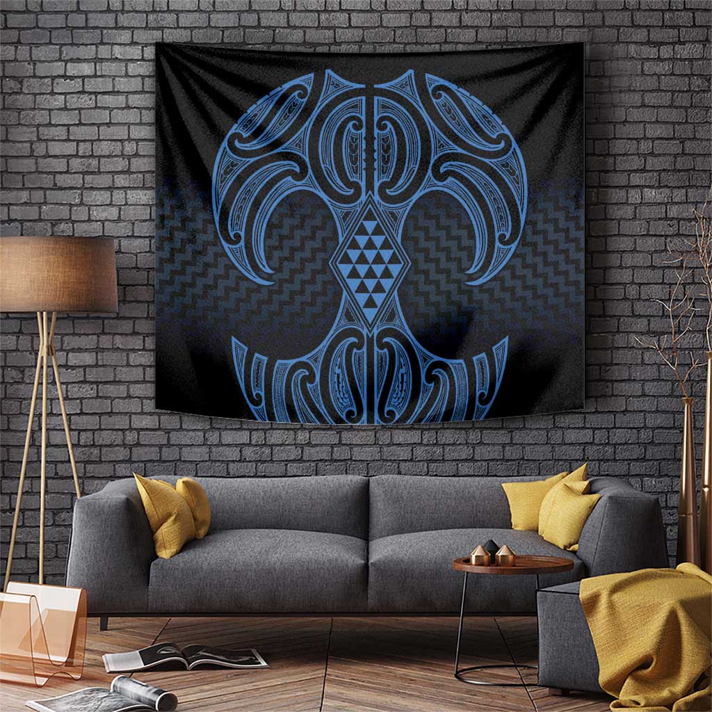 Kikorangi Maori Ta Moko Poutama Art Tapestry LT9 Blue - Polynesian Pride