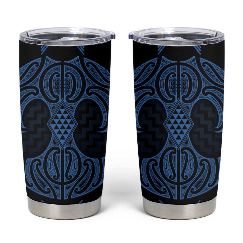 Kikorangi Maori Ta Moko Poutama Art Tumbler Cup LT9 Blue - Polynesian Pride
