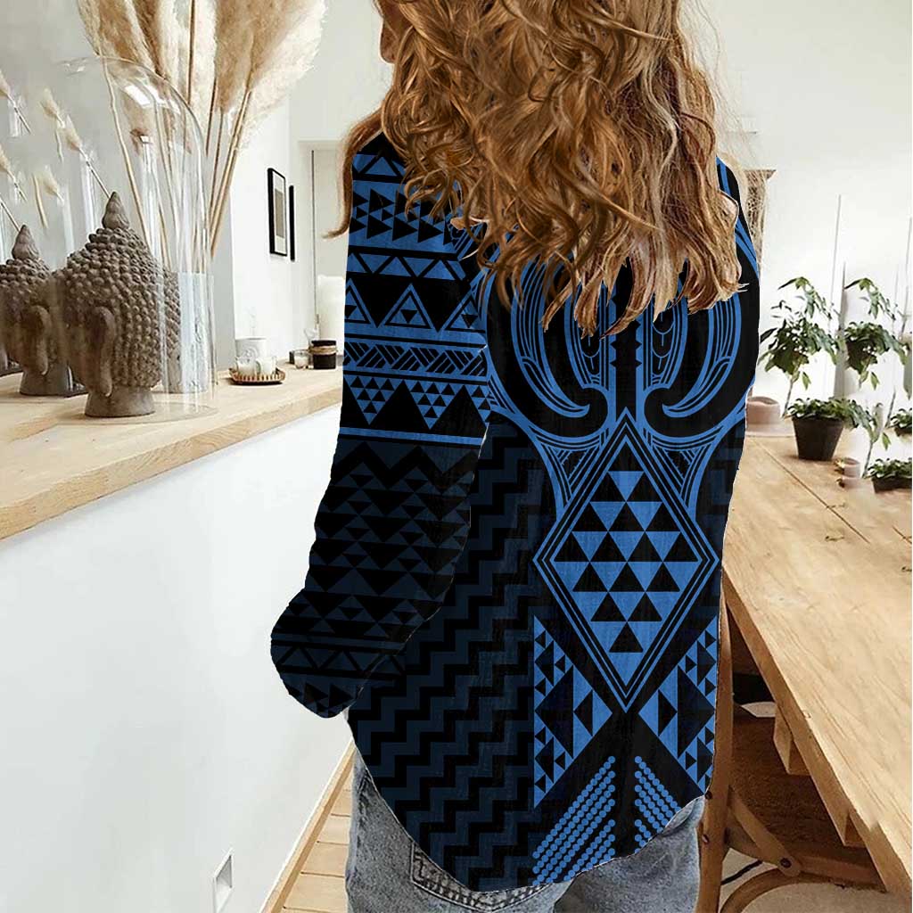 Kikorangi Maori Ta Moko Poutama Art Women Casual Shirt LT9 - Polynesian Pride