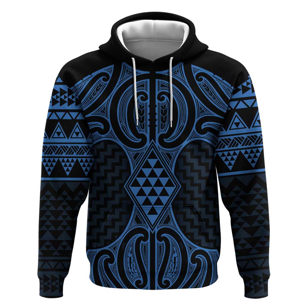 Kikorangi Maori Ta Moko Poutama Art Zip Hoodie LT9 Pullover Hoodie Blue - Polynesian Pride