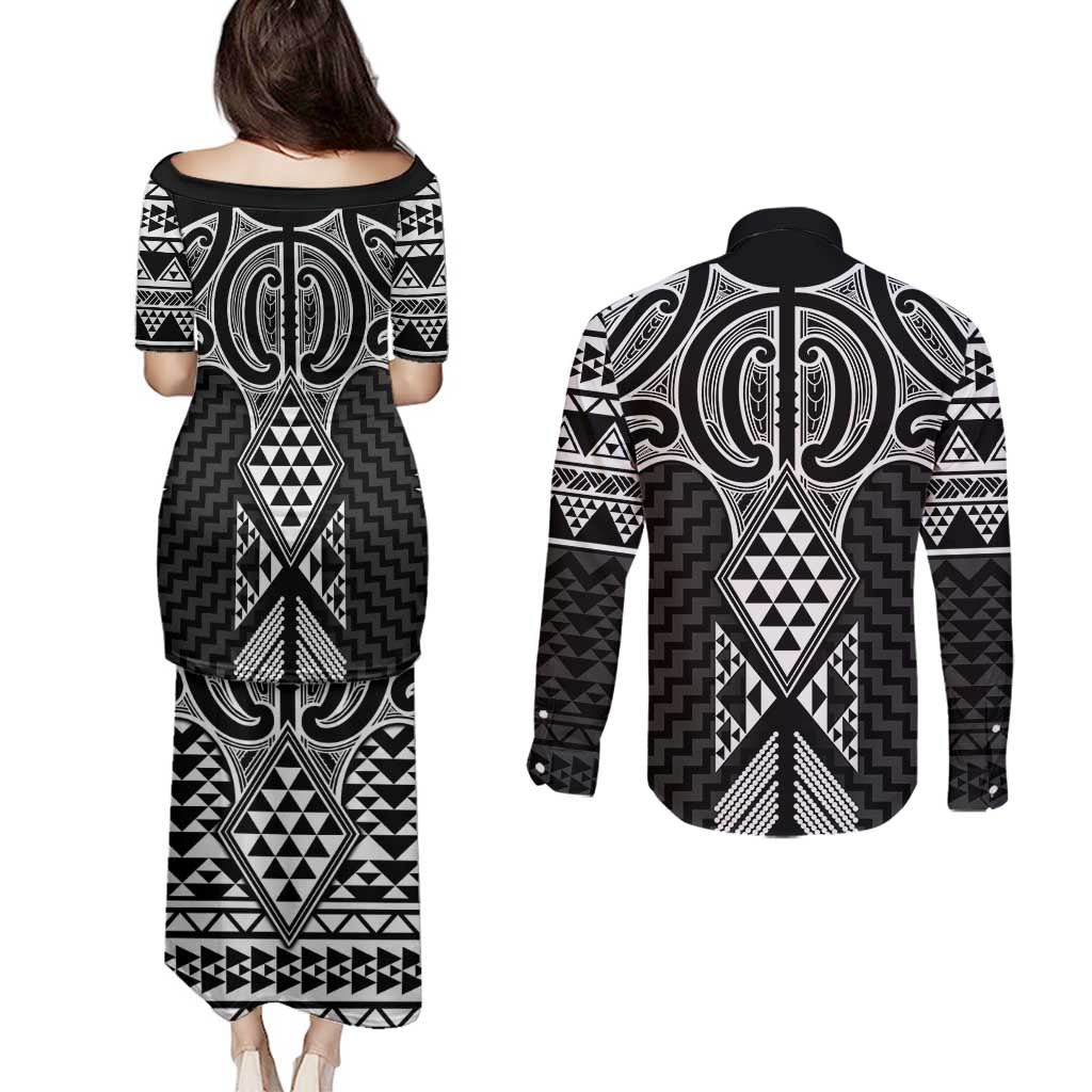 Ma Maori Ta Moko Poutama Art Couples Matching Puletasi and Long Sleeve Button Shirt LT9 - Polynesian Pride