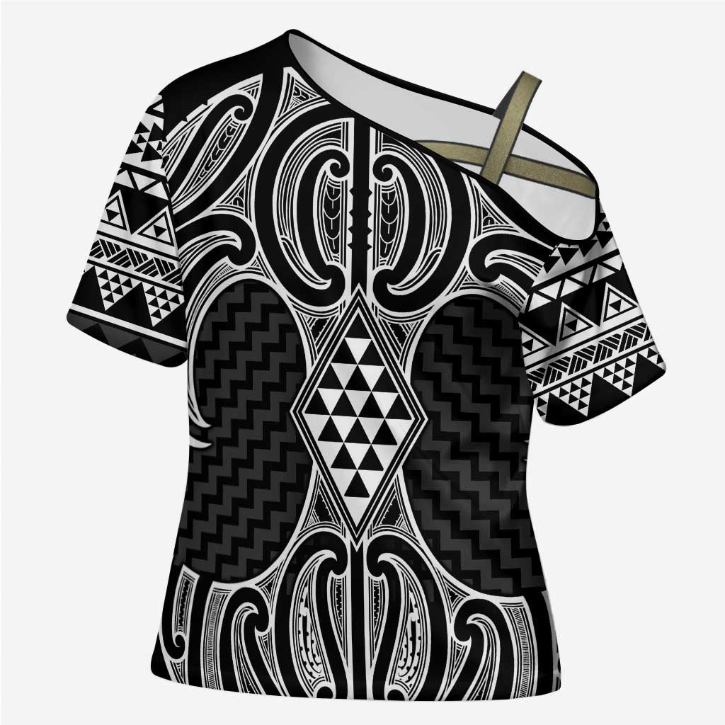 Ma Maori Ta Moko Poutama Art Cross Shoulder Shirt - Polynesian Pride