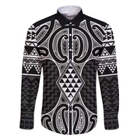Ma Maori Ta Moko Poutama Art Family Matching Long Sleeve Bodycon Dress and Hawaiian Shirt LT9 Dad's Shirt - Long Sleeve White - Polynesian Pride