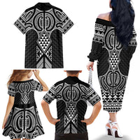 Ma Maori Ta Moko Poutama Art Family Matching Off The Shoulder Long Sleeve Dress and Hawaiian Shirt LT9 - Polynesian Pride