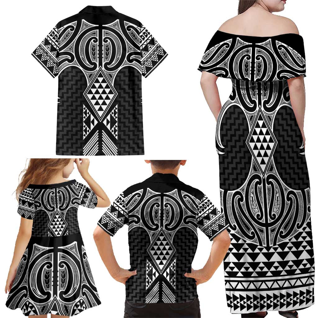 Ma Maori Ta Moko Poutama Art Family Matching Off Shoulder Maxi Dress and Hawaiian Shirt LT9 - Polynesian Pride