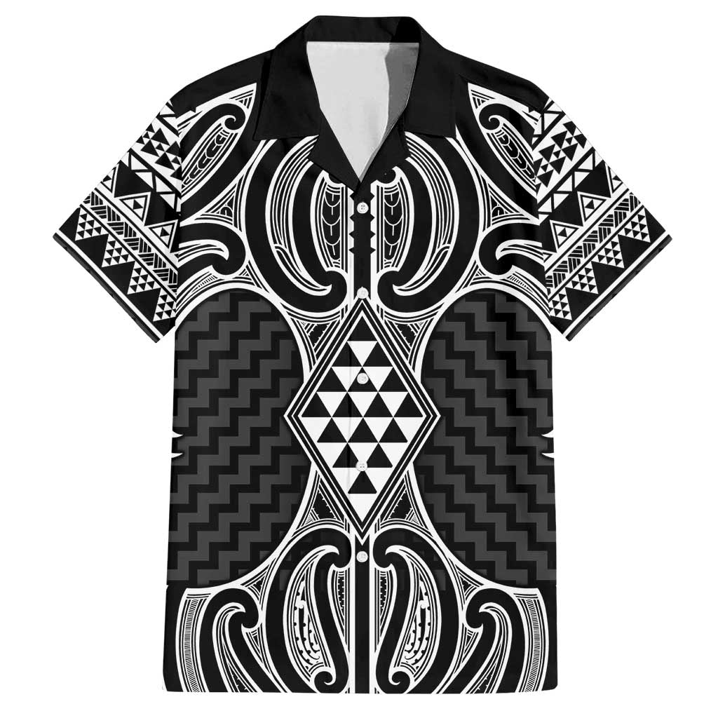 Ma Maori Ta Moko Poutama Art Family Matching Off Shoulder Maxi Dress and Hawaiian Shirt LT9 Dad's Shirt - Short Sleeve White - Polynesian Pride