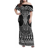 Ma Maori Ta Moko Poutama Art Family Matching Off Shoulder Maxi Dress and Hawaiian Shirt LT9 Mom's Dress White - Polynesian Pride