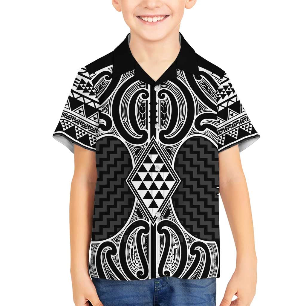 Ma Maori Ta Moko Poutama Art Family Matching Off Shoulder Maxi Dress and Hawaiian Shirt LT9 Son's Shirt White - Polynesian Pride